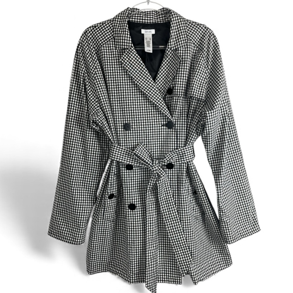 Liz & Co Black and White Checkered Lightweight Women’s Coat | XL